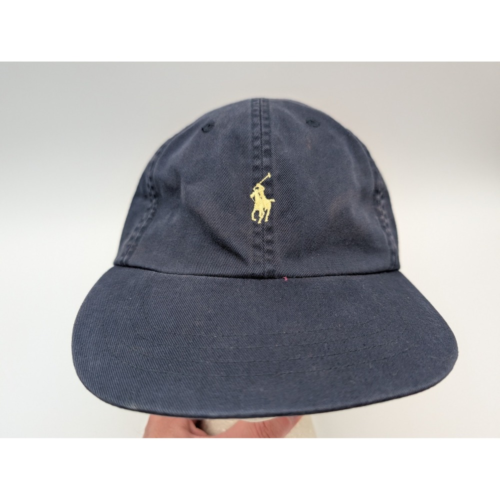 Polo Ralph Lauren Mens Navy Blue Cotton Pony Logo Dad Hat Leather Strapback Cap